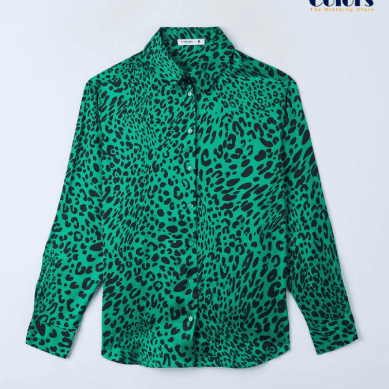 Animal print satin effect shirt green emerald