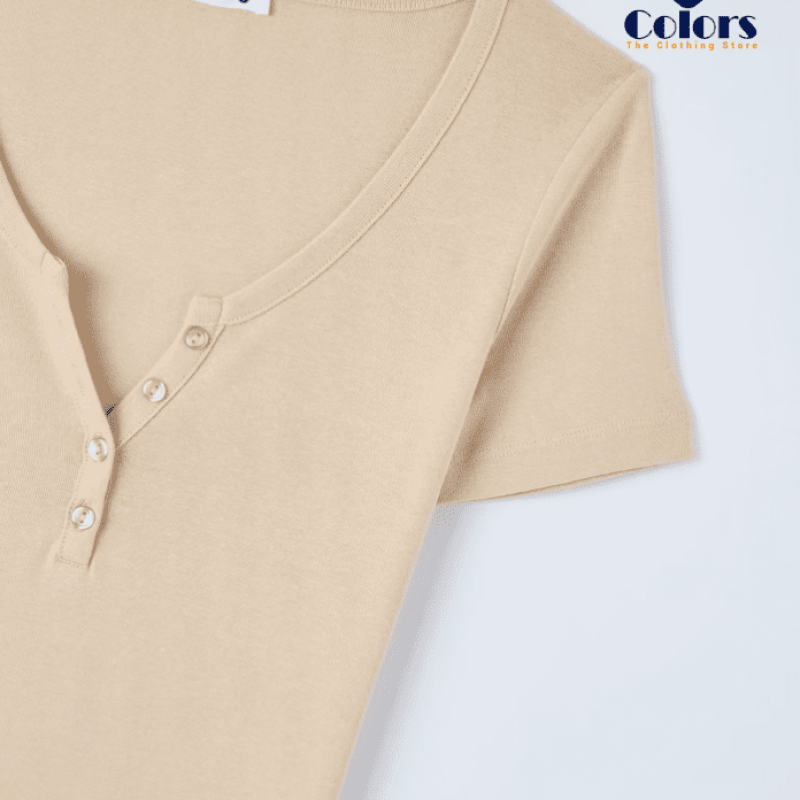 Basic Henley T-shirt Beige light