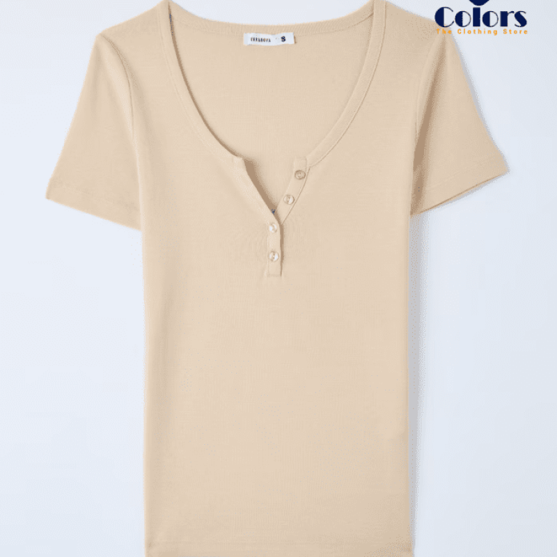 Basic Henley T-shirt Beige light