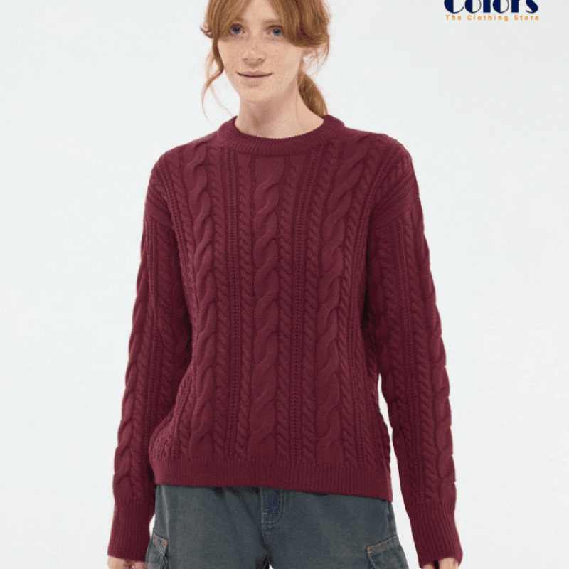 Bordeaux Crew Neck Cable Jumper