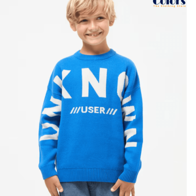 Boy’s Crew-Neck Sweater – Bluette Sport, Large Lettering