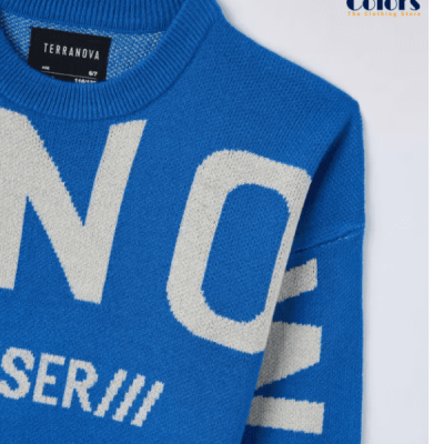 Boy’s Crew-Neck Sweater – Bluette Sport, Large Lettering