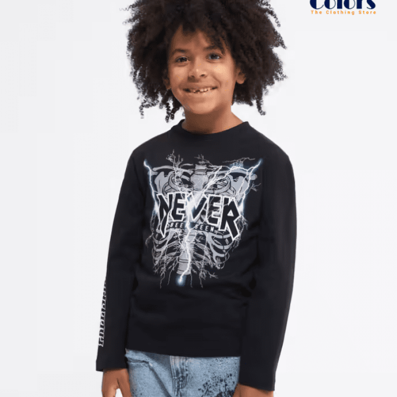 Boys Skeleton Crew Neck T-shirt – Black, Long Sleeved