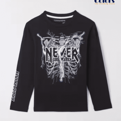 Boys Skeleton Crew Neck T-shirt – Black, Long Sleeved