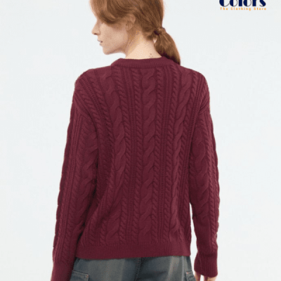 Crew Neck Cable Jumper Bordeaux