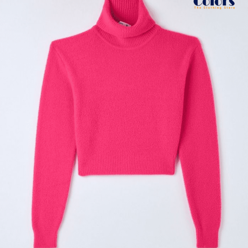 Faux Fur Crop Sweater Fuxia