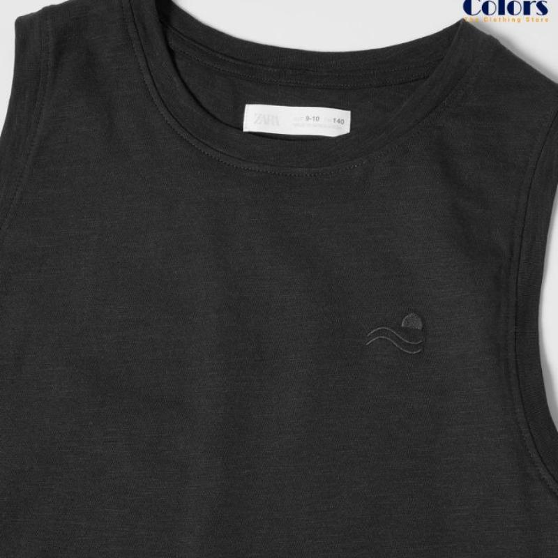 Kids Embroidered Tank Top Black