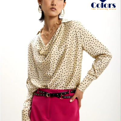 Long-Sleeved Shirt Polka Dot Pattern White Woll