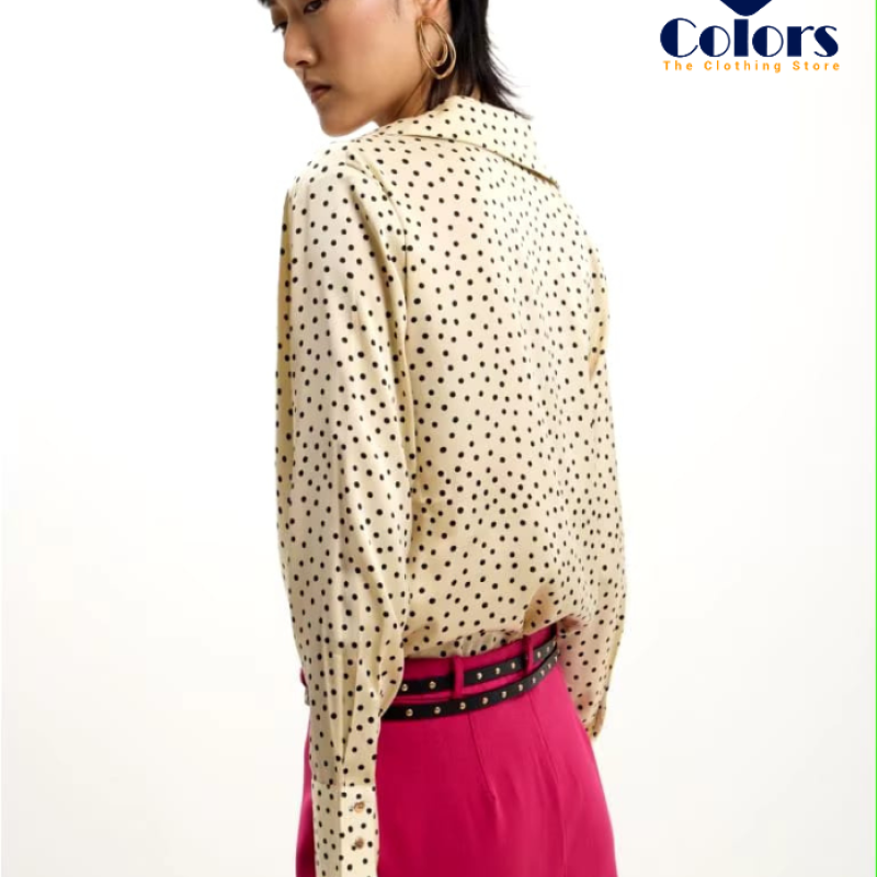 Long-Sleeved Shirt Polka Dot Pattern White Woll