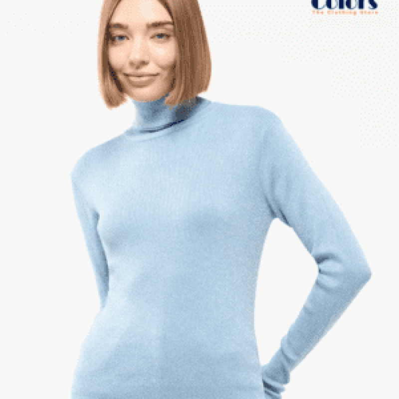 Lurex Polo Neck Jumper Sky-Blue