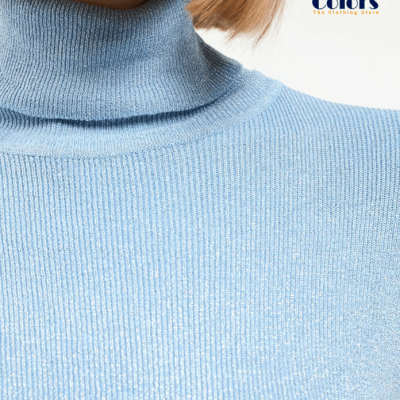 Lurex Polo Neck Jumper Sky-Blue