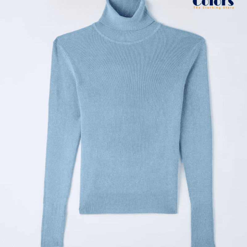 Lurex Polo Neck Jumper Sky-Blue