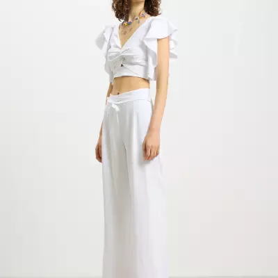 Optical White Curvy Line Trousers – Long Pants