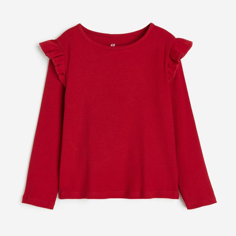 Red Long-sleeved Round Neck Top – Cotton Jersey