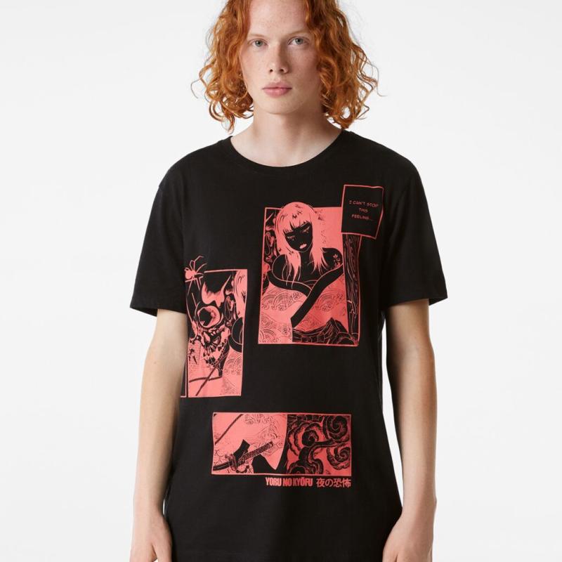 Regular Fit Short Sleeve T-Shirt with an Anime Print