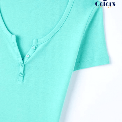 Ribbed T-shirt with a grandad neckline cyan