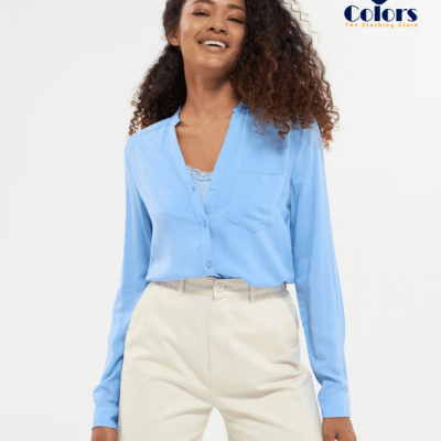 Single colour shirt with mandarin collar Sky-blue