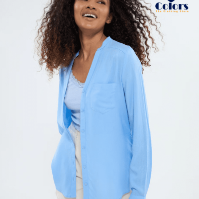 Single colour shirt with mandarin collar Sky-blue