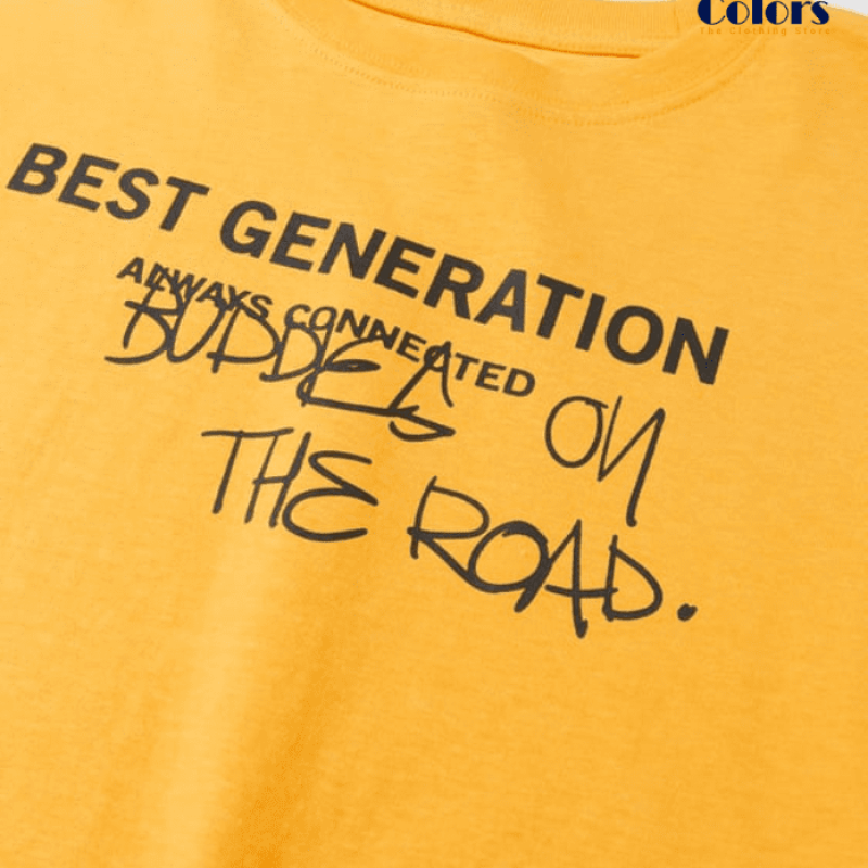 Slogan Print T-shirt – Round Neck, Short Sleeves