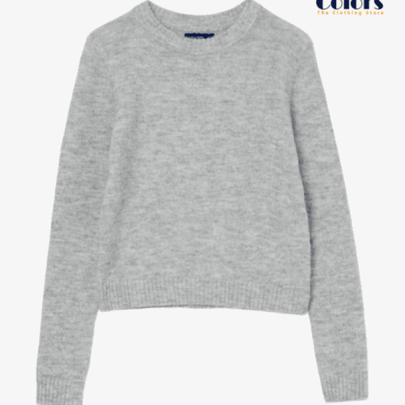 Solid Color Crew Neck Sweater for Woman