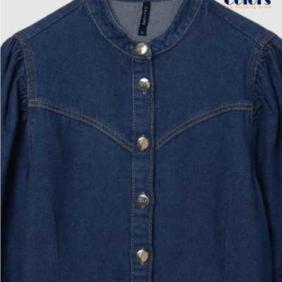 Solid Dark Blue Denim Long-Sleeved Shirt