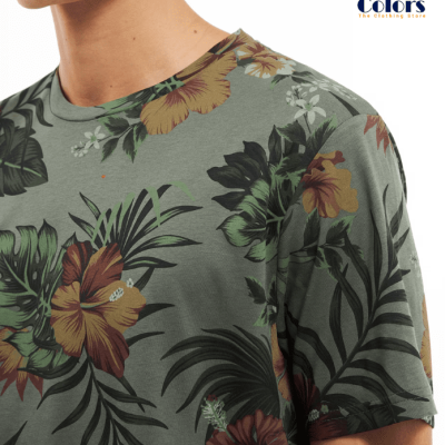 T-Shirt with All-Over Floral Print Sage