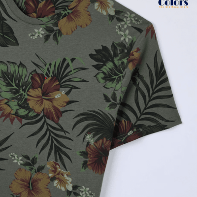 T-Shirt with All-Over Floral Print Sage