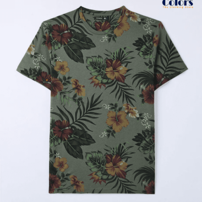 T-Shirt with All-Over Floral Print Sage