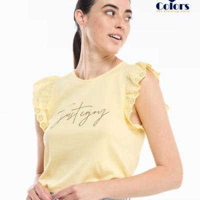 T-shirt with broderie anglaise sleeves