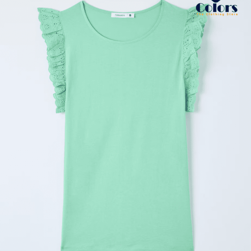 T-shirt with lace sleeves Green water