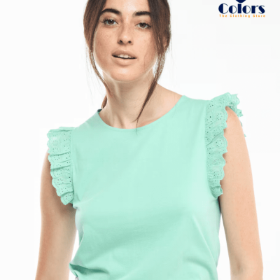 T-shirt with lace sleeves Green water