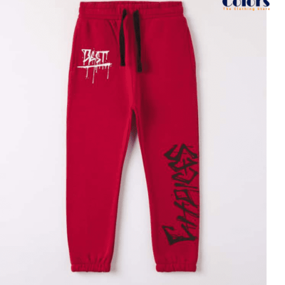 Tracksuit Bottoms with Gothic Print-Red