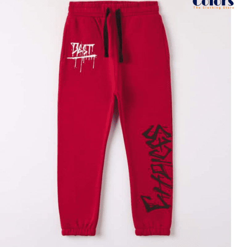 Tracksuit Bottoms with Gothic Print-Red