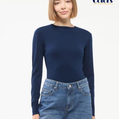 Viscose top with crew neckline dark Blue