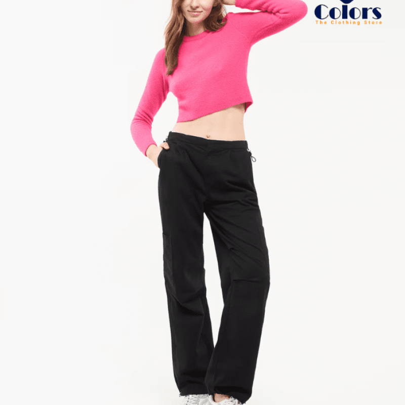 Women Faux Fur Crop Jumper Fuxia