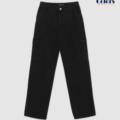 Women Long Solid-Colour Black Denim pants