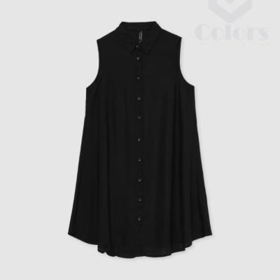 Women’s Sleeveless Long Length Shirt-Black