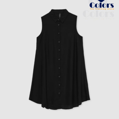 Women’s Sleeveless Long Length Shirt-Black