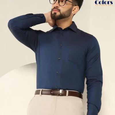 Wrinkle Free Men Stretchable Shirt – Navy Blue